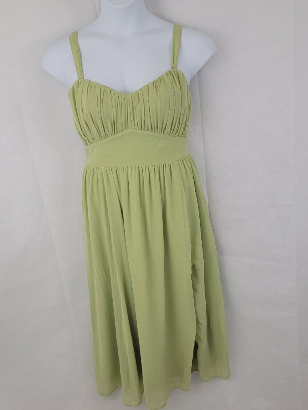 ABERCROMBIE & FITCH Womens Midi Dress Sz XL Ruched Chiffon GREEN Side Slit